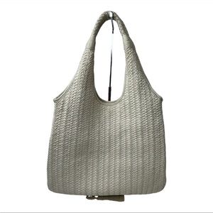 Banana Republic Woven Cotton Textile &
Leather Hobo Shoulder Bag Ivory